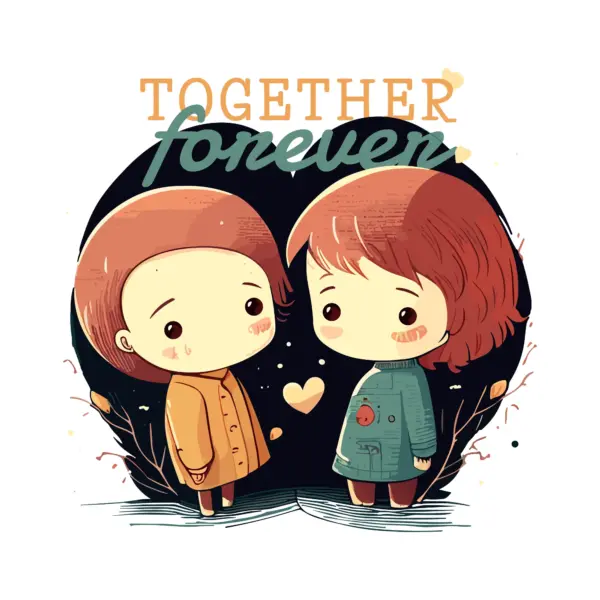 Couple of children looking at each other with love phrase design