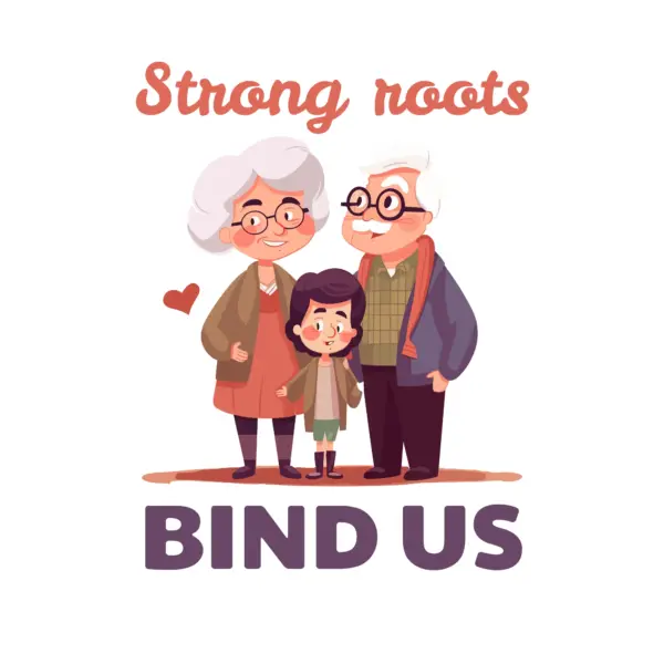 Grandparents couple with granddaughter and love phrase design