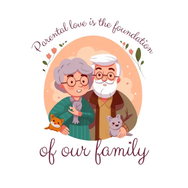 Grandparents couple next to their pets with love phrase design
