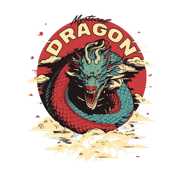 Japanese dragon accompanied with Japanese mystical phrase design