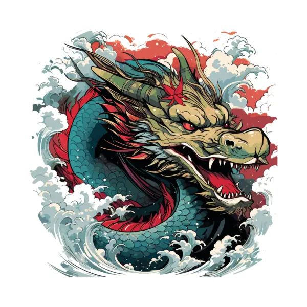 Japanese dragon with smoke around design