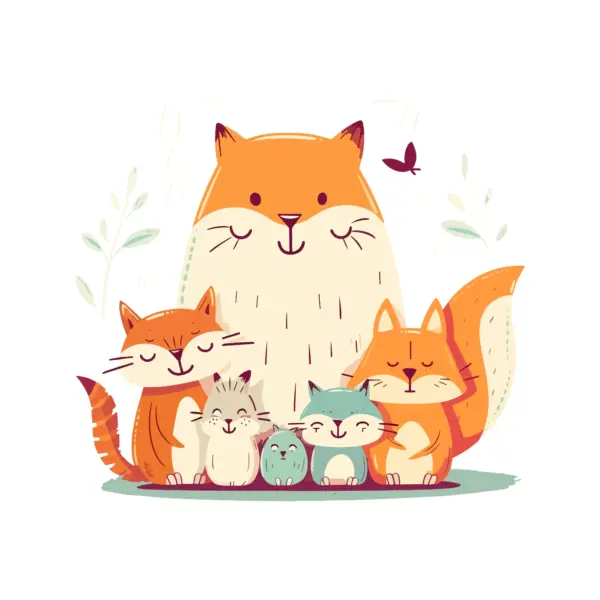 Happy animal family posing for a photo design