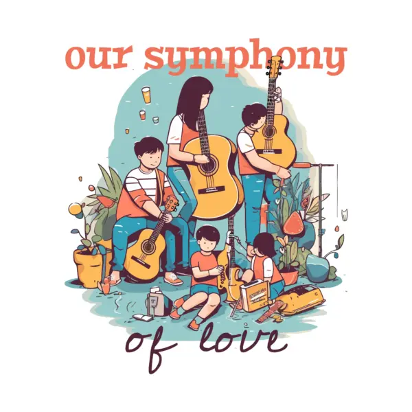 Family of musicians with different musical instruments and love phrase design