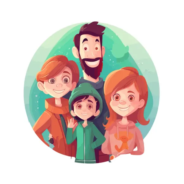 Mom and Dad next to their happy children design