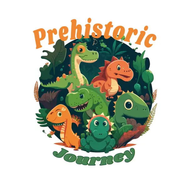 Dinosaurs gathered in the jungle with a Jurassic phrase design