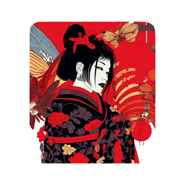 Japanese girl in kimono in anime style with ornaments design