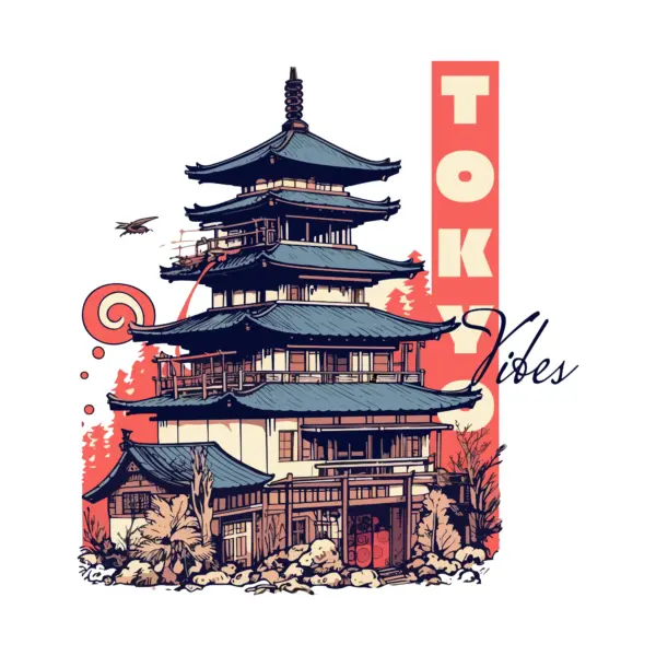 Pogada tower with phrase on Japanese vibes design