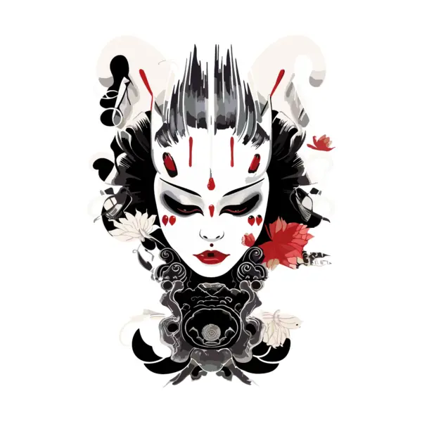 Japanese girl's face with ornaments design