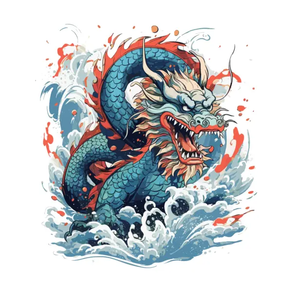 Japanese fire dragon on waves design