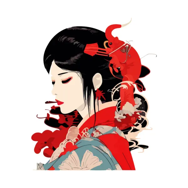 Japanese girl with kimono and Japanese ornaments design