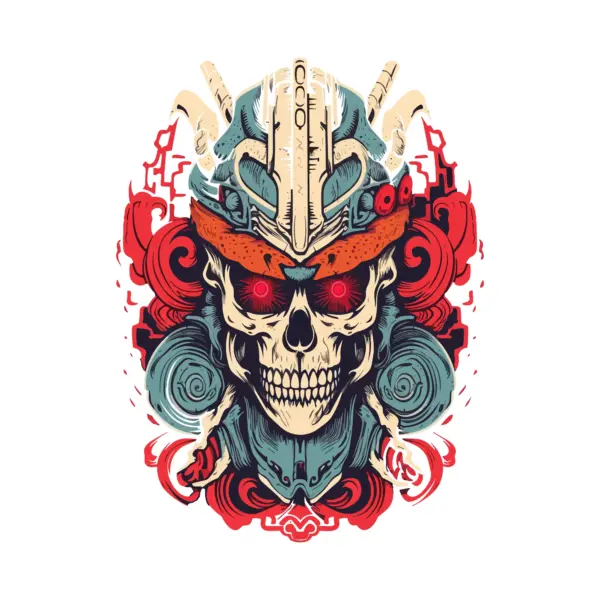 Demon skull with samurai weaponry design