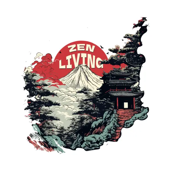 Chinese house with fuji mountain in the background and sentence design
