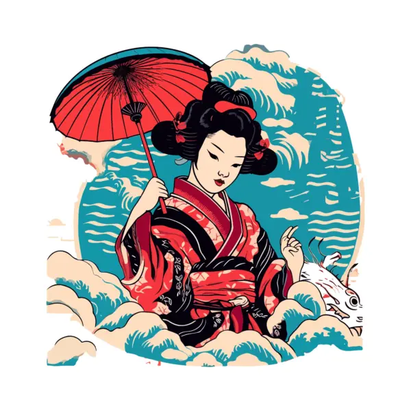 Japanese girl in kimono holding an umbrella design