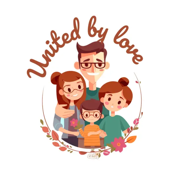 Parents and siblings greeting each other with a familiar phrase design