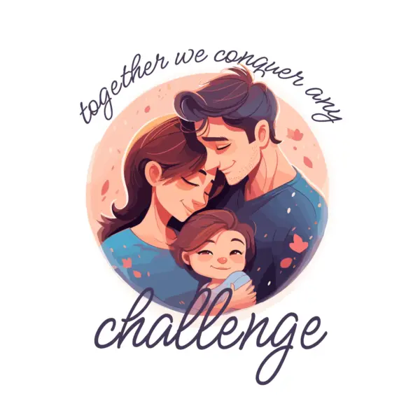 Couple of parents embracing their daughter with love and family phrase design