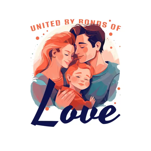 Couple embracing their son with love and family phrase design