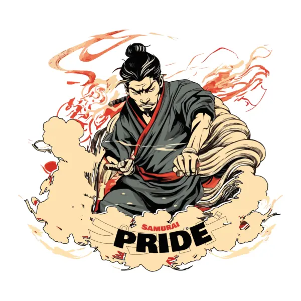 Samurai handling the wind with his fists, decorated with a phrase design