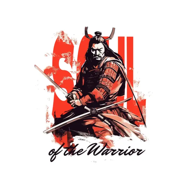 Samurai holding his sword ready to fight with a warrior's phrase design