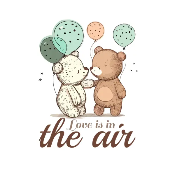 Teddy bears with balloons around and love phrase design