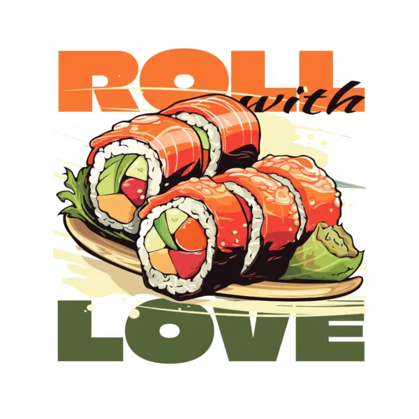 Japanese Sushi rolls with love phrase design