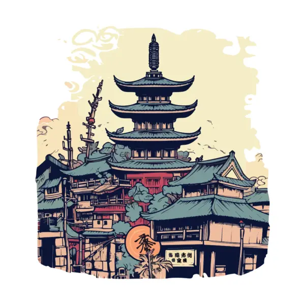 Tokyo pagoda tower with traditional Japanese houses around it design
