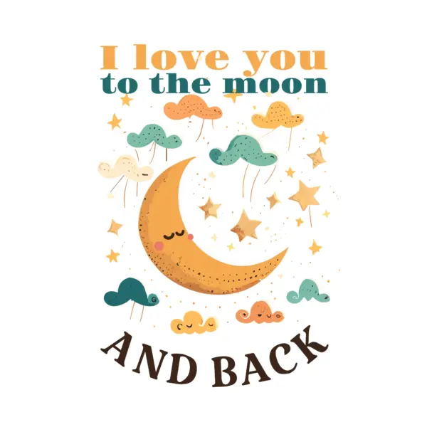 Moon sleeping with clouds around and love phrase design