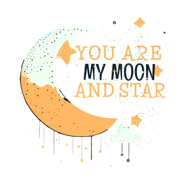Star phrase decorated with a moon and stars around it design