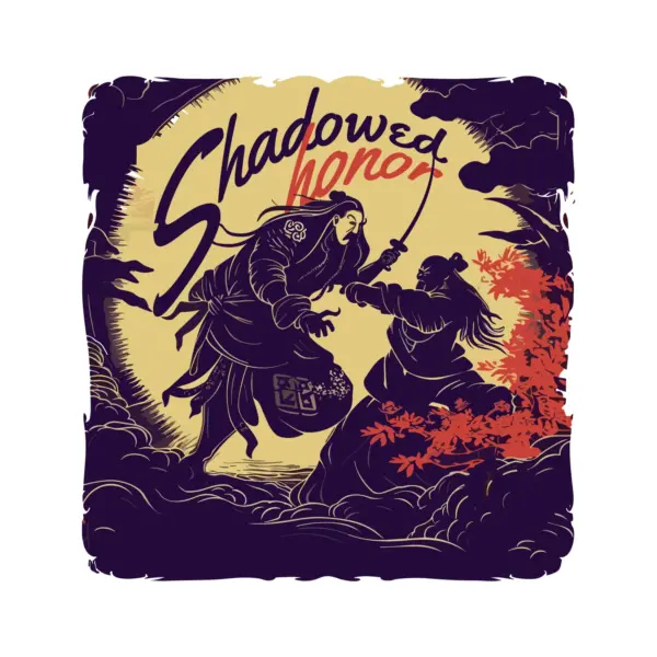 Silhouettes of samurai fighting for honor design