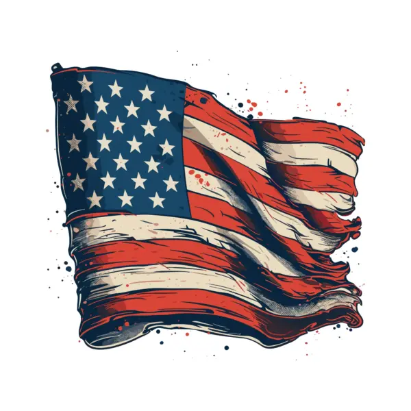 U.S. flag fluttering in the wind design