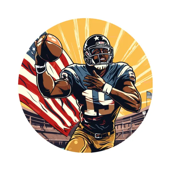 American soccer player in a stadium with the flag of the United States design