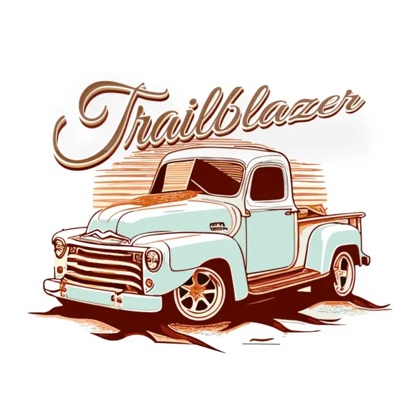 American classic luxury pickup truck with license plate and tagline design