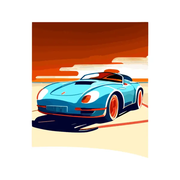 Classic convertible car on the beach in bauhaus style design