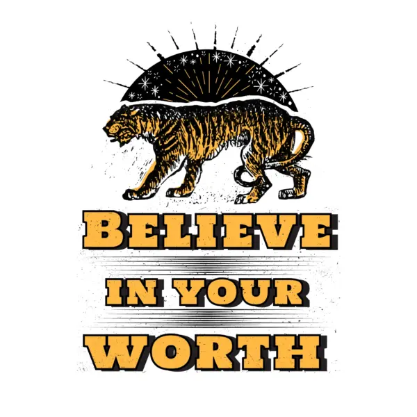 Sideways tiger with stars in the background and inspirational quote design