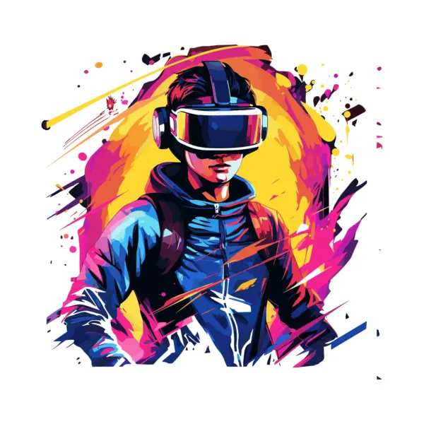 Girl with VR glasses entering a fantasy world design