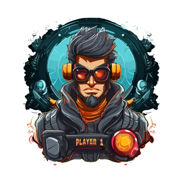 Player 1 with glasses and headphones waiting to be selected design