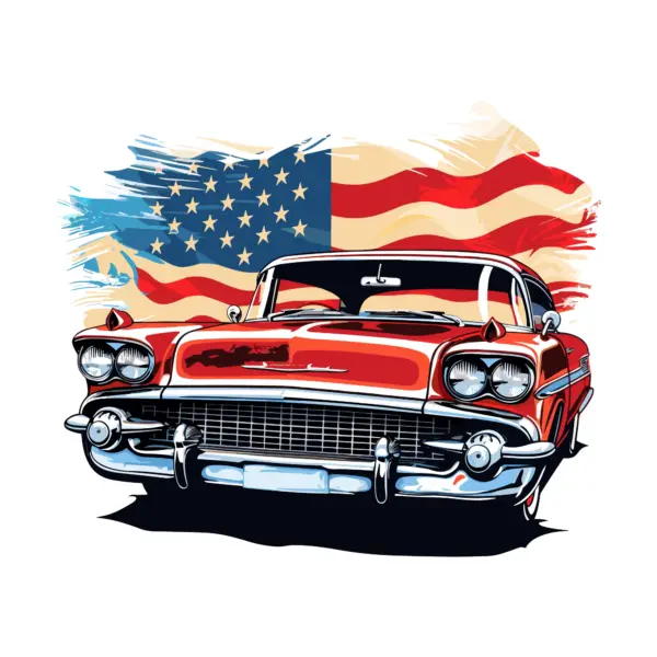 Classic american car with the flag of the united states design