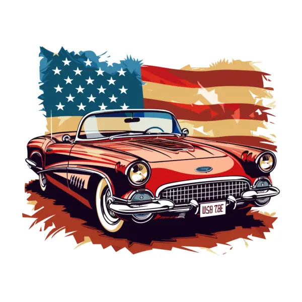 American convertible car with the American flag design