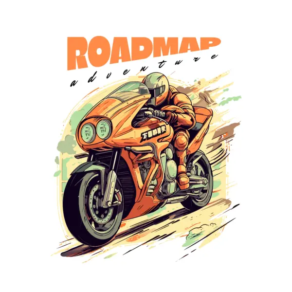 Motorcyclist with a classic racing motorcycle accompanied by an adventurous phrase design