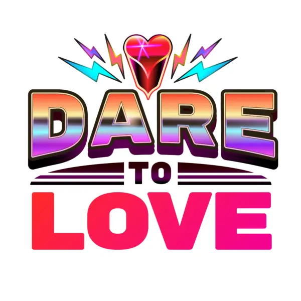 Love phrase with hearts and rays design