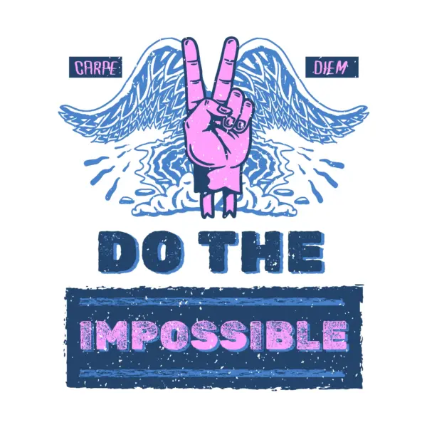 Hand making "cool" gesture with wings on the sides and motivational phrase design