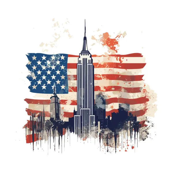 Empire state with united states flag design