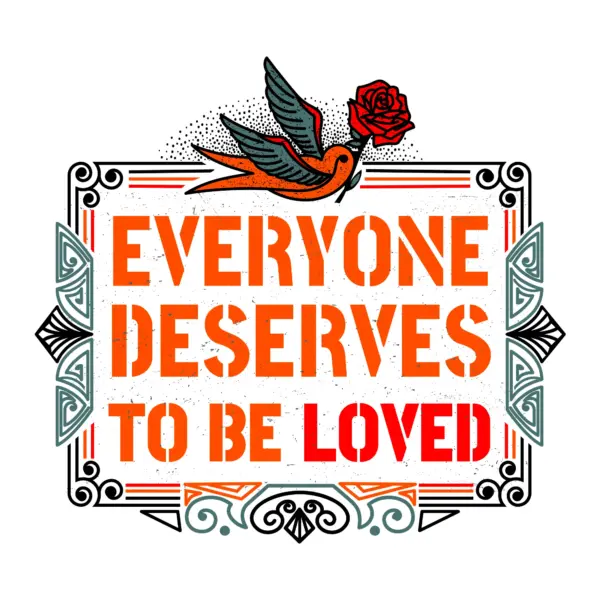 Love phrase with a dove carrying a flower design