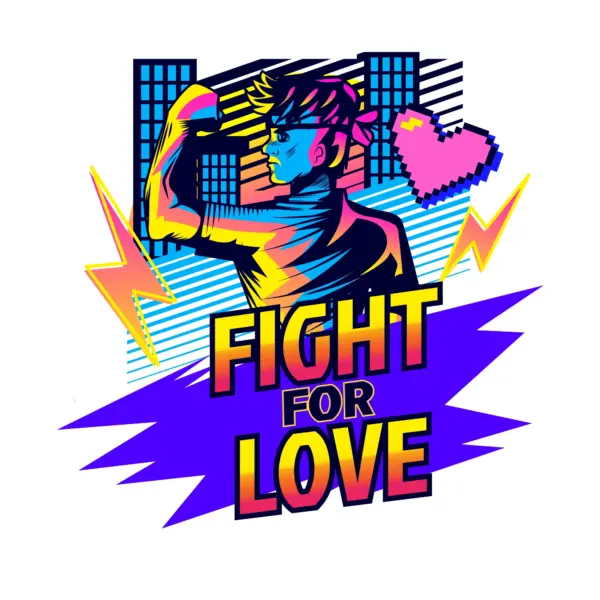 Fighter raising his fist with a love phrase design