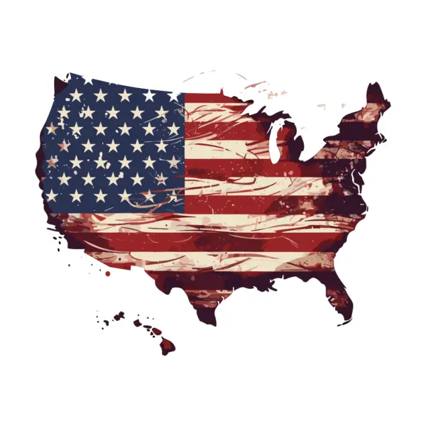 Geographical map of the united states with flag design