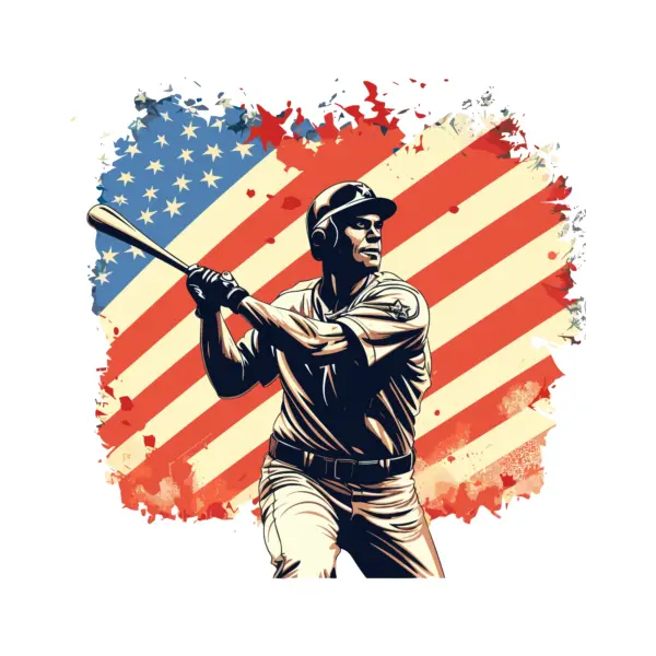 Besibol player batting with the American flag in the background design
