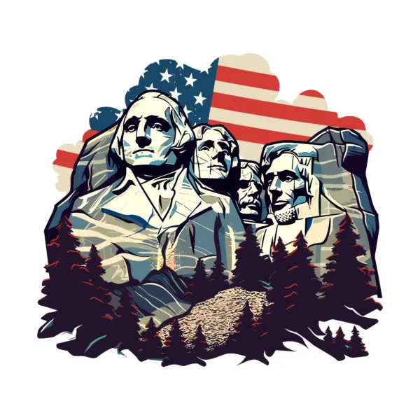 Mount Rushmore with the 4 most iconic U.S. Presidents and the U.S. flag design