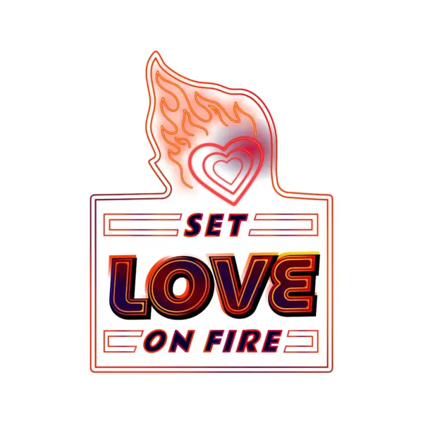 love phrase with a burning fire inside a neon frame design