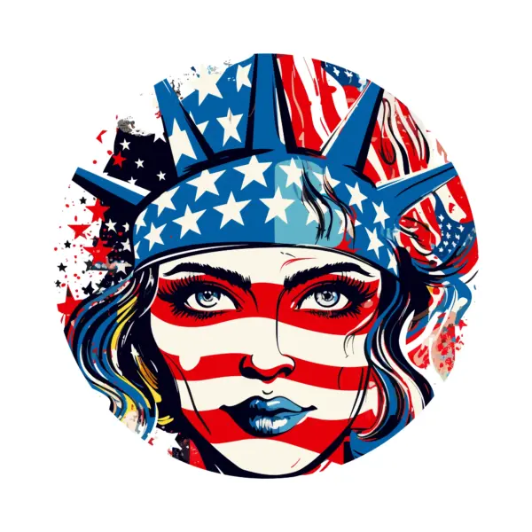 Girl's face painted with the patriotic colors of the United States design