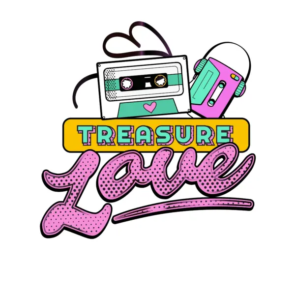 Cassette with a portable player and a love phrase in vintage style design