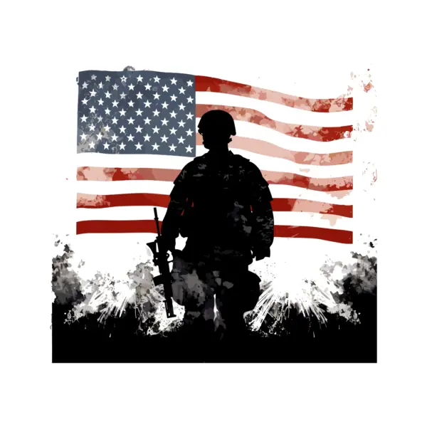 Soldier with the United States flag in the background design